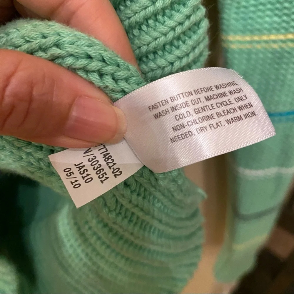 OLD NAVY Girls Kids Green Knit Striped Hoodie Cardigan Sweater Size L(10-12)